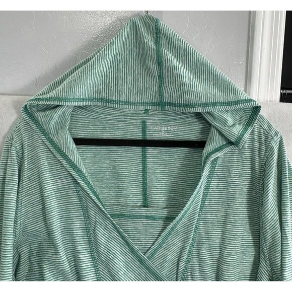 CATHERINES Women Top Pullover Long Sleeve Hooded Pocket Stripe Sz 1x Green 49-26 - Picture 6 of 12